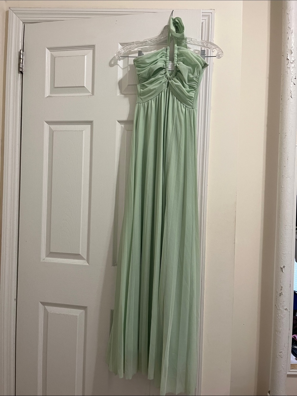ASOS Petite Mint Green Halter Ruched Maxi Dress